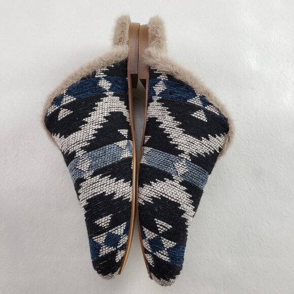 Korks Nile Slip On Shoe Women 7 Black Faux Fur Lined Aztec Mule Flat Slipper NEW - Picture 6 of 10